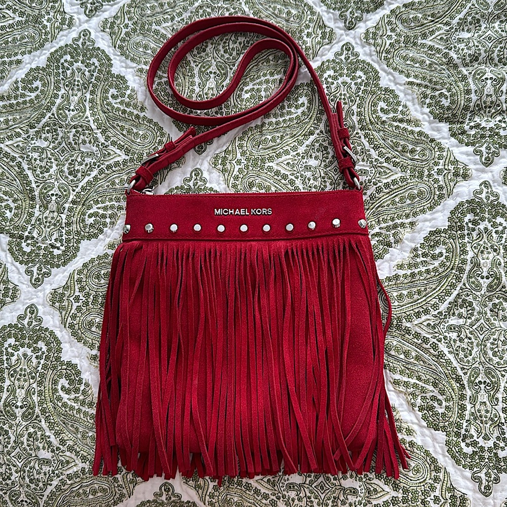 MICHAEL KORS Suede Fringe Crossbody Bag - Picture 1 of 9
